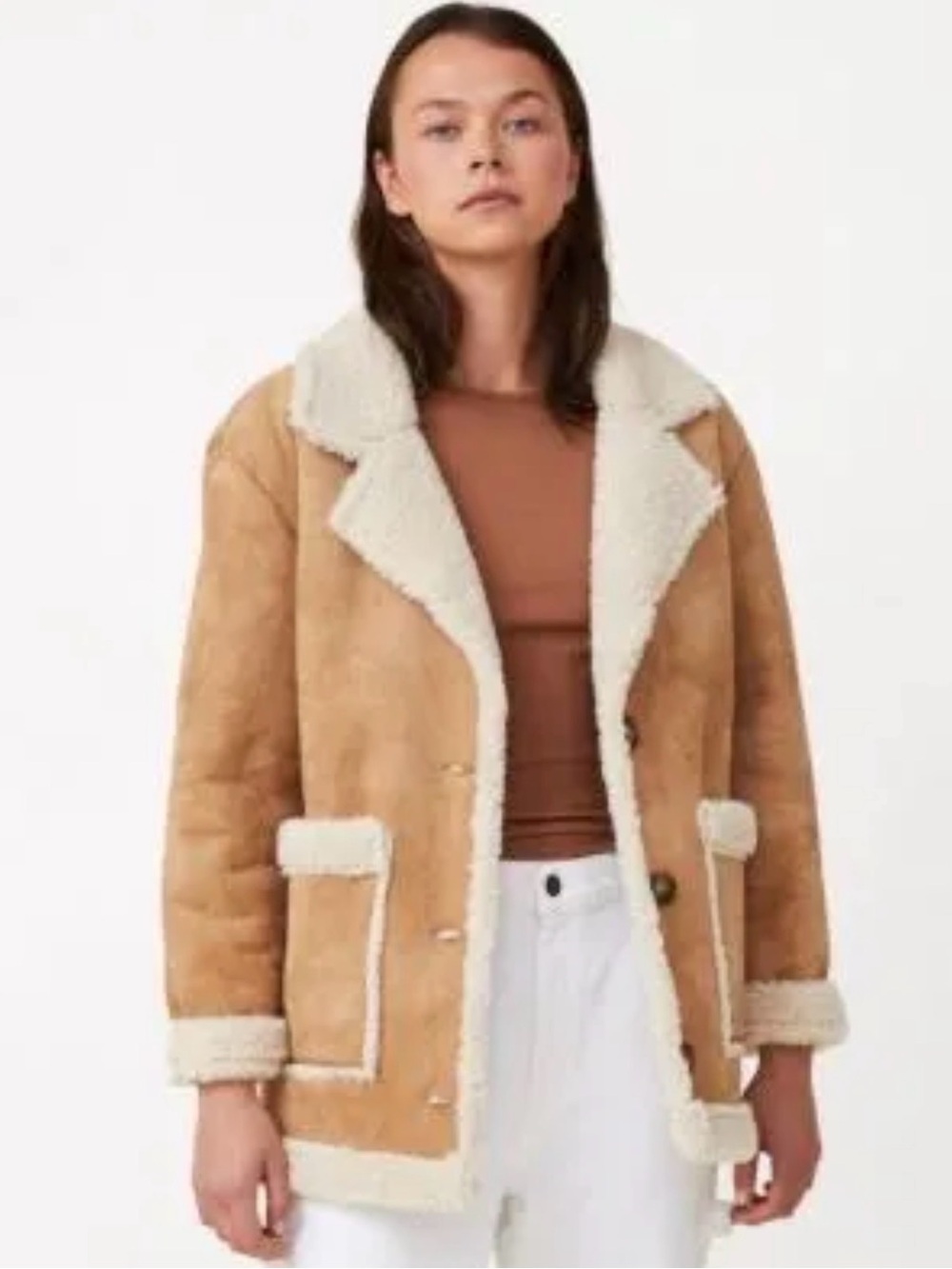 Cotton On Tan Faux Suede Teddy Shearling Jacket